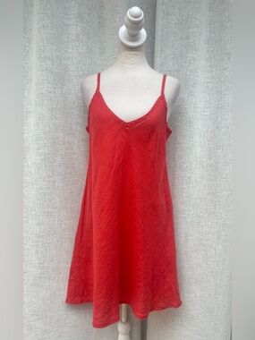 FLAX coral pink linen summer mni dress